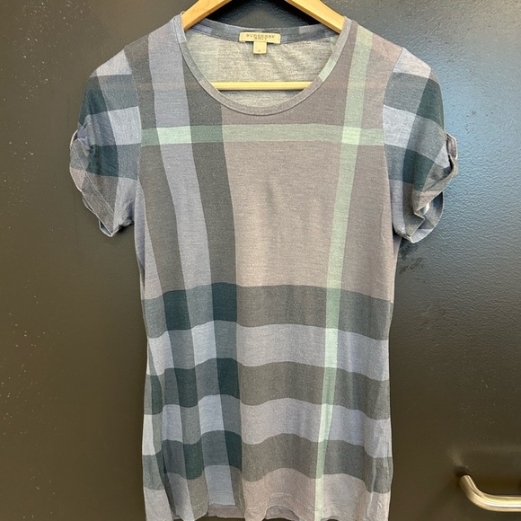 Burberry Brit M Plaid Gray Women's Top- shear effect good used condition - Picture 3 of 14